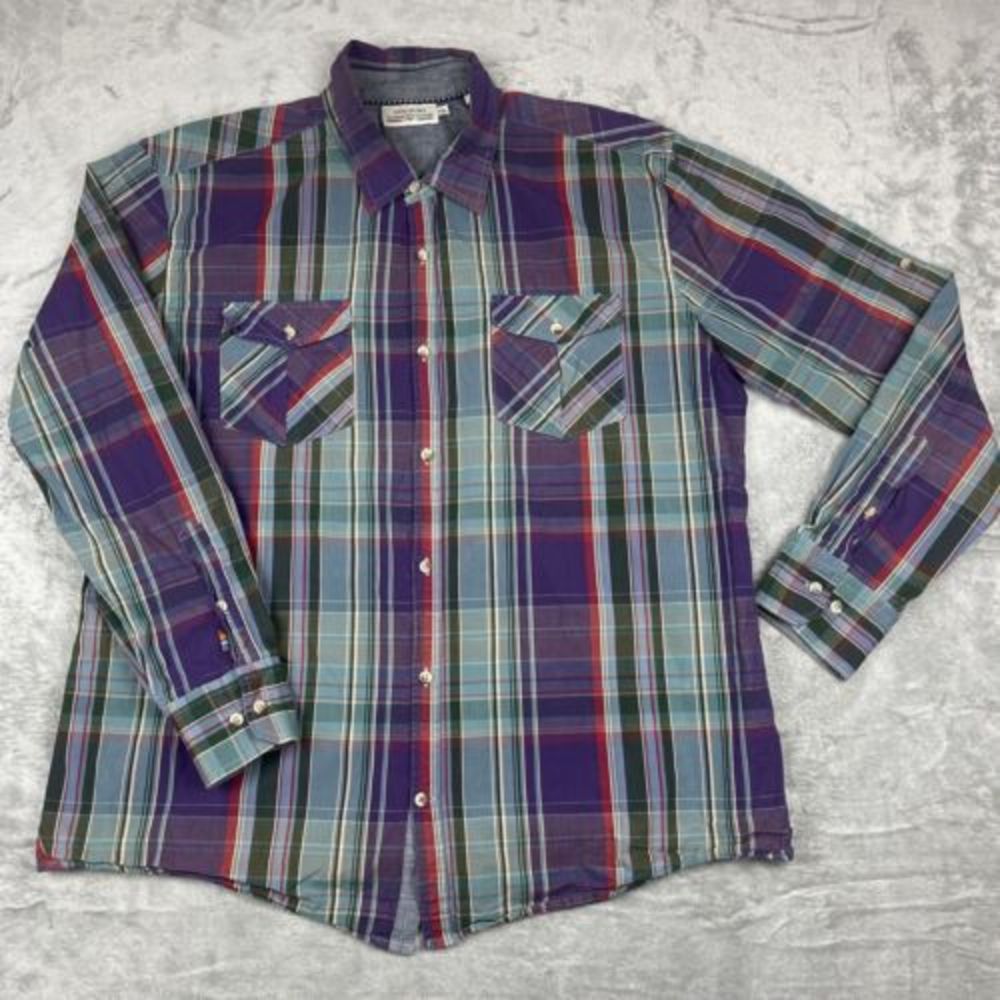 VTG COLOURS BY ALEXANDER JULIAN PURPLE GREEN PLAID SHIRT XXL 90s Y2K